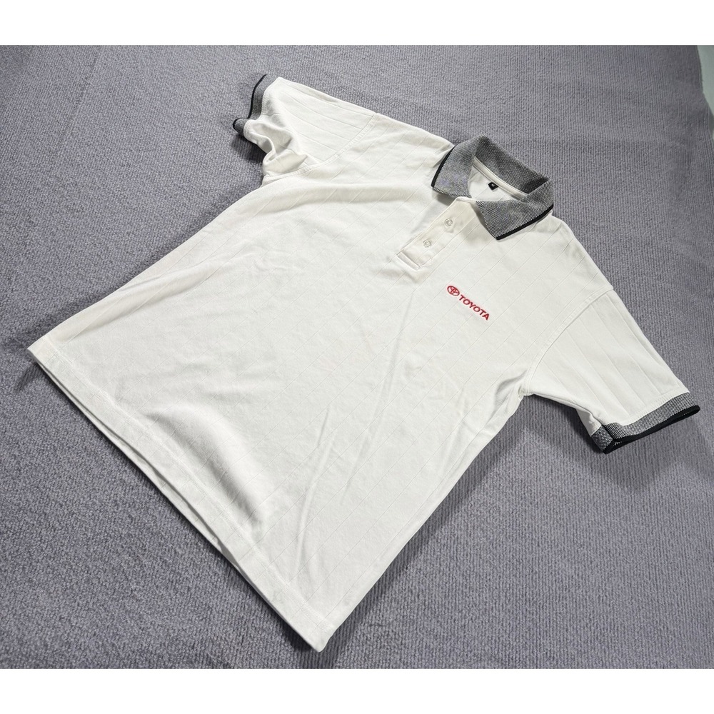 Toyota Polo Collared Men's White Short Sleeve Shirt Logo Medium Cotton